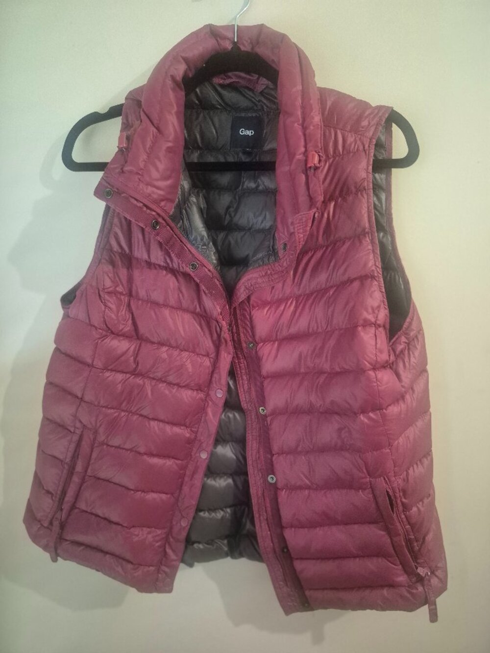 Gap Lightweight Quilted Puffer Vest Berry Plum Zip Snap Size Large